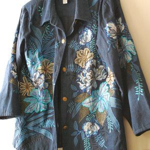 2X Indigo Moon embroidered long sleeve denim Jacket